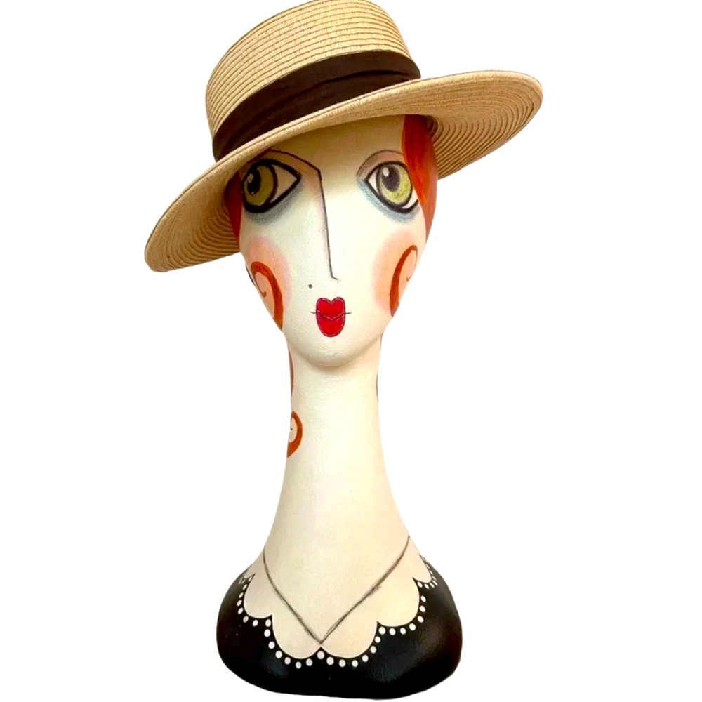 KALLINA ~ Women’s Neutral color beach or garden hat brown ribbon accent OS